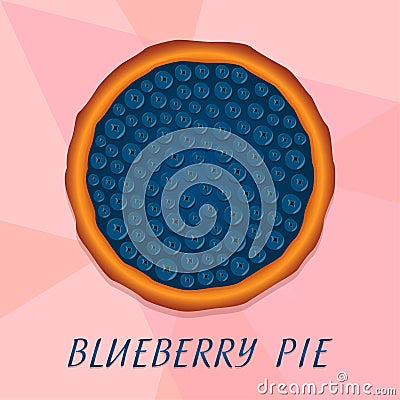 Top view of pastries with berries, blueberry pie. Vector Illustration